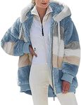 Livonmone Womens Teddy Hoodies Fleece Jackets Winter Warm Coats Full Zip Stylish Fuzzy Sweatshirt Ladies Casual Jumper Outerwear With Pockets (Blue, M)