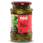 Neo Sliced Jalapenos 350g I Ready-to-Eat, Fibre-Rich l Pickled Jalapenos l Enjoy as topping for Pizza, Pasta, Salads, Burger & Wraps l Non-GMO, 100% Vegan (Pack of 1)