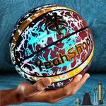 YeahShoot Holographic Basketball Size 7 (29.5in) Reflective Glowing Leather Basketball for Adults and Youth Basketballs Gifts (Black and Grey)