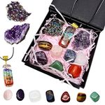 Qlisytpps 10pcs Healing Crystals Set Real Crystals Stones Kit, Chakra Crystals Gemstones Amethyst Clusters,geode Crystals,Chakra Necklace Witchcraft Crystals Gifts Beginners Gift