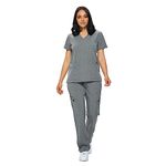 Monarch Uniforms Scrub Sets in Regular and Petite Stretchy Scrubs for Women Set of Scrub Top and Scrub pants-(HEATHER GREY)-M