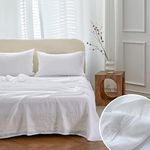 Simple&Opulence 100% Pure Linen Sheet Set King-4 Piece Belgian Flax Linen Bed Sheet (1 Flat Sheet, 1 Fitted Sheet,2 Pillowcases) -Breathable Farmhouse Bedding Set-White