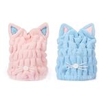 QYCX 2 Pcs Hair Towels Hair Drying Towels-Cute Kitty Ears Hat Microfiber Fast Drying Hair Towel Cap Quick Drying Bath Towel Wrap Ultra Soft Absorbent Fast Hair Dry Hat Cap Bath Cap/Bath Hat for Women