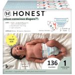 The Honest Company Clean Conscious Diapers | Plant-Based, Sustainable | Dots & Dashes + Multi-Colored Giraffes | Super Club Box, Size 1 (8-14 lbs), 136 Count