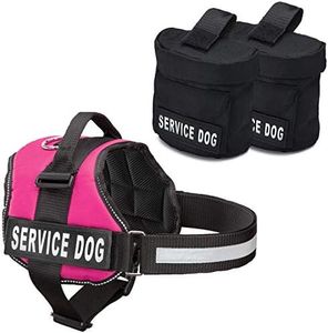 Industrial Puppy Service Dog Vest Harness 2 Removable Saddle Bags, Dog Backpack Reflective SERVICE DOG Hook Loop Patches (Small, Fits Girth 21-26", Hot Pink)