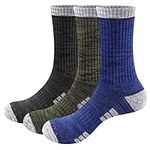 YUEDGE Mens Cushioned Crew Sports Socks Moisture Wicking Cotton Hiking Walking Socks Padded Work Socks For Men 5-8, 3 Pairs