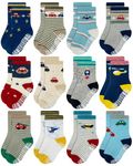 Deluxe Non Skid Anti Slip Slipper Cotton Crew Socks With Grips For Baby Toddlers Kids Boys 3T 4T 5T (3-5 Years, 12 designs/RB-71112)