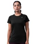 Womink Women's Sports T-Shirt I Elastane Stretch Regular Fit Solid Round Neck Short Sleeve Tshirts I Anti-Bacterial, Quick Drying I Tees for Running Yoga Gym Workout Girls & Women (Small, Black)