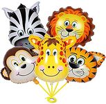 Propsicle Happy Birthday Jungle Safari Decorations Foil Golden Balloon Pack of 5 Theme Forest Animal Set For Kids Party Combo Item Lion, Tiger, Zebra, Monkey, Giraffe