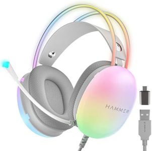 HAMMER Blaze Wired Over Ear Gaming Headphones with Mic, 50mm Drivers, Full RGB Lights, Gaming Headset with Adjustable Bands, Breathable earcushion, 1.5Mtr Wire with USB (Cyan)