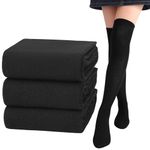 Candcamp 3 Pairs Black Thigh High Socks,Cotton Knee High Socks 45 CM Over the Knee Socks Extra Long Thigh Grip Knitted Stockings for Women Daily Wear Cosplay