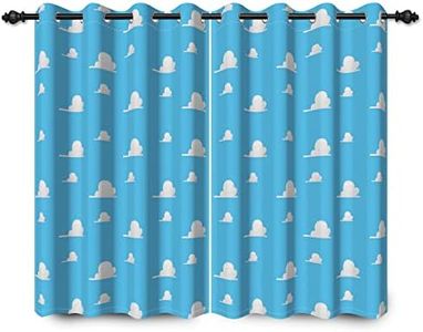 YONGFOTO 117x138cm Cartoon Cortinas de Ventana Blanco Nubes Esponjosas Dibujo Cortinas Opacas Moderno Minimalista Estilo Soñador Azul Cortinas con Ojales para Niños Dormitorio Decoración 2 Paneles