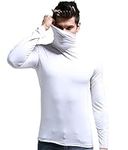 Zueauns Mens Thermal Tops Turtleneck Warm Underwear Long Sleeve T-Shirt Tops Breathable Thin Undershirt(White,XL)