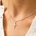 Tiny Cross Pendant Necklace Silver Small Beaded Necklaces Short Chain Jewellery for Women and Girls