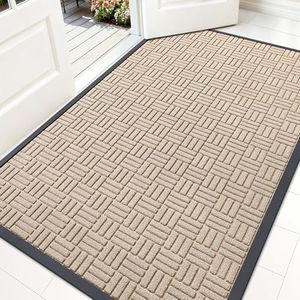 OLANLY Front Door Mat Outside Entrance 59x34, Absorbent, Heavy Duty Sturdy Natural Rubber Doormat Indoor Outdoor, Non-Slip, Stain and Fade Resistant, Low Profile Floor Mat for Entryway, Latte White