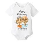 KNITROOT Grandparent Family Special Onesies, Unisex Baby Cotton Lycra Envelope Neck Half Sleeve White Romper, Bodysuit, Happy Anniversary To The Cutest Grandparent, 6-9 Months for Boys & Girls