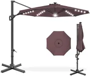 Best Choice Products 10ft Solar LED Cantilever Patio Umbrella, 360-Degree Rotation Hanging Offset Market Outdoor Sun Shade for Backyard, Deck, Poolside w/Lights, Easy Tilt, Cross Base - Deep Taupe