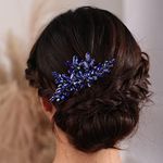 Kercisbeauty Wedding Bridal Purple Crystal Vintage Gold Hair Comb for Women Girls Ladies Special Occasion Dressy Handmade Hair Jewelry (Blue)