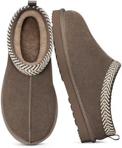 Litfun Genuine Suede Slippers for Women Fuzzy Memory Foam House Shoes Winter Warm Mini Boots Indoor and Outdoor, Mocha 36