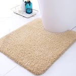 Buganda Microfiber Bathroom Contour Rug (24x20, Beige) Shaggy Soft and Absorbent, Non Slip, Thick Plush, Machine Washable U Shape Toilet Rug for Bathroom