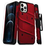 Zizo Bolt Series for iPhone 12 Pro Max Case with Screen Protector Kickstand Holster Lanyard - Red & Black, BOLT-IPH1267-RDBK