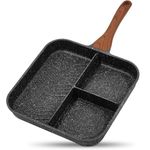 ESLITE LIFE Nonstick Divided Breakfast Grill Pan for Stove Tops, 11 Inch 3-in-1 Versatile Square Big Grill Skillet Pan for Indoor Cooking & Outdoor Grilling, PFOA Free, Black