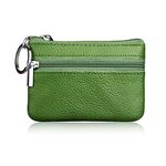 Hibate Mini Coin Purse Holder Wallet Leather Purses for Women Men Kids Zipper Pouch with Key Ring - Green