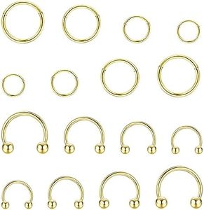 JeweBella 16 Pièces 16G Piercing Nez Anneaux Acier Chirurgical Clicker Segment Anneau Nez Piercing Fer à Cheval Piercing Oreille Anneau Argent/Or Piercing Helix Conch Tragus Septum 6-12mm