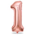 Rose Gold 1 Balloons, 40 Inch Giant Helium Foil Number 0-9 for Girls, Self Inflating Digit 1st Birthday Balloon for Women Anniversary Baby Shower New Year Engagement Party Decorations Supplies