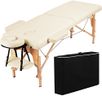Yaheetech Portable Massage Table Folding Spa Beauty Bed Lightweight Tattoo Therapy Couch Wooden 60 cm Width 2 Section Cream