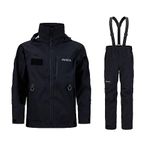 MUKETA Fishing Rain Suit Breathable and Waterproof Wading Jacket Bib Pants Set Pro All Weather Gear, Black, XS