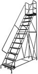 Tri-Arc KDSR112246-D3 12-Step 30" Deep Top Steel Rolling Industrial & Warehouse Ladder with Handrails, 24" Wide Perforated Tread