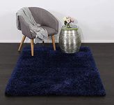 Kashish Rugs Shag Blue Solid Modern Luster Ultra Thick Soft Plush Rectangular Plain Area Rug Polyester Textured Two Length 2" Pile Yarn Easy Clean Stain Fade Resistant Shaggy (Size - 4 X 6 Feet)