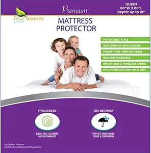 Queen Size Waterproof Mattress Protector - Fitted Sheet Mattress Cover with Deep Pockets - Hypoallergenic, Breathable, Water Proof, Noiseless, Vinyl Free