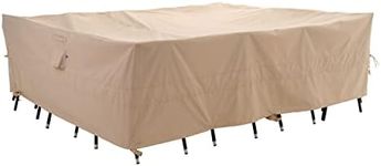 WJ-X3 Dining Set Cover 86W x 47D x 31H Inch, Heavy Duty Patio Table Cover, Outdoor Furniture Cover Waterproof, Rectangle Table and Chairs Set Covers High Wind Resistant, Anti-Fading, Beige