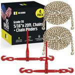 DC Cargo Chain Binder Kit (2 Sets) | 5/16" Grade 70 Extra Long 20 Foot Chain - and Load Binder Set | Heavy Duty Ratcheting Chain and Binder | Load Chain and Binders – 4,700lb Working Load Limit As Set