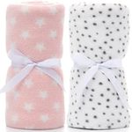 LeerKing Baby Throw Blanket 2 Packs Singel Layer Bed Throws for Kids Boys and Girls 30 * 40 inch (Pink & White)