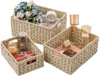 Homepeaz Set of 3 Wicker Storage Baskets, Eco Decorative Baskets With Built-in Handles, Multipurpose Nesting Countertop Baskets for Shelves, Kitchen Organizers, Pantry, Bathroom, Toilet, Closet