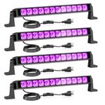 Onforu 4 Pack 27W LED Black Lights, Blacklight Bars with Plug and Switch, IP66 Waterproof Black Lights for Glow Party, Halloween Decorations, Bedroom, Classroom, Body Paint, Stage Lighting, Black