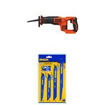 BLACK+DECKER 20V MAX Reciprocating Saw, Tool Only with IRWIN Reciprocating Saw Blades Set, 11-Piece (BDCR20B & 4935496)