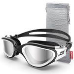 ZIONOR Swim Goggles, G1 Polarized Swimming Goggles UV Protection Anti-Fog Adjustable Strap for Adult Men Women (Polarized Light Silver Lens Black White)