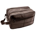 Genuine Leather Mens Wash Bag Toiletry Travel Wash Bag Shaving Bag Bathroom Gym Makeup Organizer Gift for Men & Women (Brown)