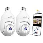 SYMYNELEC 5GHz/2.4GHz Light Bulb Security Camera Outdoor Waterproof 2 Packs, 5G Dual Band Wireless WiFi Light Socket Security Camera with 2K Color Night Vision Human Motion Detection Tracking Alexa