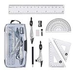 Vicloon Geometry Compass Set, 10pcs Maths Set in Carry Case, Educational Supplies wiht 2 Types Drawing Compasses, Maths Protractor Set, Ruler Set, Pencil, Eraser, Sharpener for School, Engineers