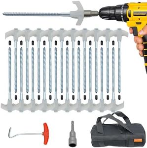Keovoker 12 Pack Screw in Tent Stakes Heavy Duty-8” Metal Pegs for Ground, Drill in Camping Stake with Hex Head Driver, Spikes Puller, Protector in a Carrying Bag, for Hiking, Hammocks, Glow in Dark