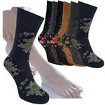 Kensington ® Women 6 pairs Cotton Gift for her Rose Design Soft Wide Top Dress Socks Multipack 4-6 UK Plain Stripes Cute Eco-Friendly Sock for Work