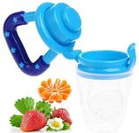 OFKP Silicone Baby Fresh Food Feeder Teethers Pacifier with Clip for 6-9 months Toddlers (Blue-M)