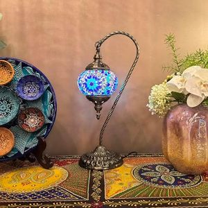 Marrakech Elegant Classic Home Decoration Swan Neck Mosaic Glass Turkish Table lamp for Living Room Bedroom (N1)