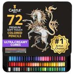 Castle Art Supplies 72 Colouring Pencils Set | Premium Soft Core Coloured Pencils for Adult Artists, Professionals and Colourists | Protected and Organised in Presentation Tin Box