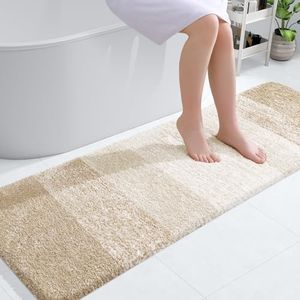 OLANLY Bathroom Runner Rugs 59x20, Extra Soft Absorbent Microfiber Bath Rugs, Rubber Backing, Quick Dry, Washable Bath Mats for Bathroom Floor, Tub, Shower and Home Decor Accessories, Light Beige